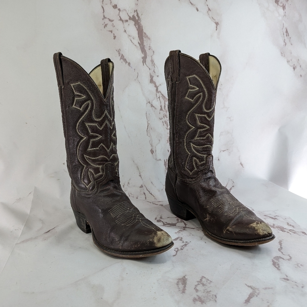 Vintage Cowboy Boots Mens 9.5 Brown Silverado Leather Western USA